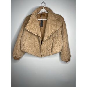Blank NYC Tan Puffer Jacket with Plush Texture and Relaxed Silhouette